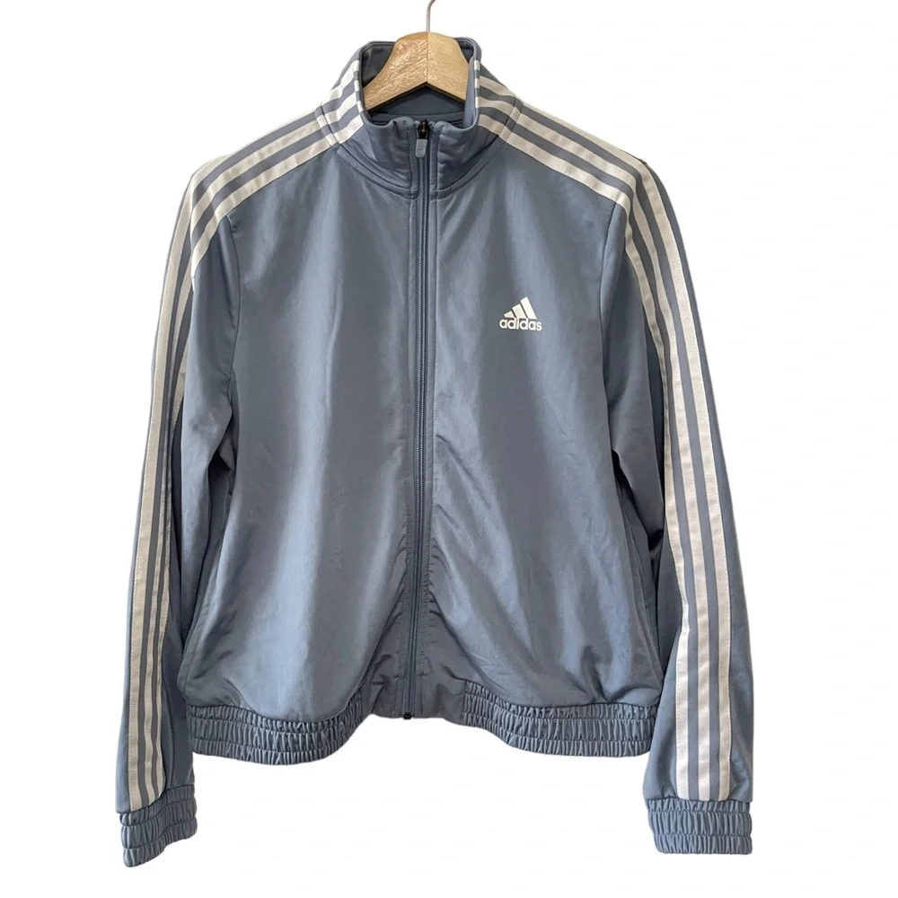 Adidas Woman’s Blue White 3 Stripe Tricot Tennis Jacket (Tech Ink) - Picture 2 of 8